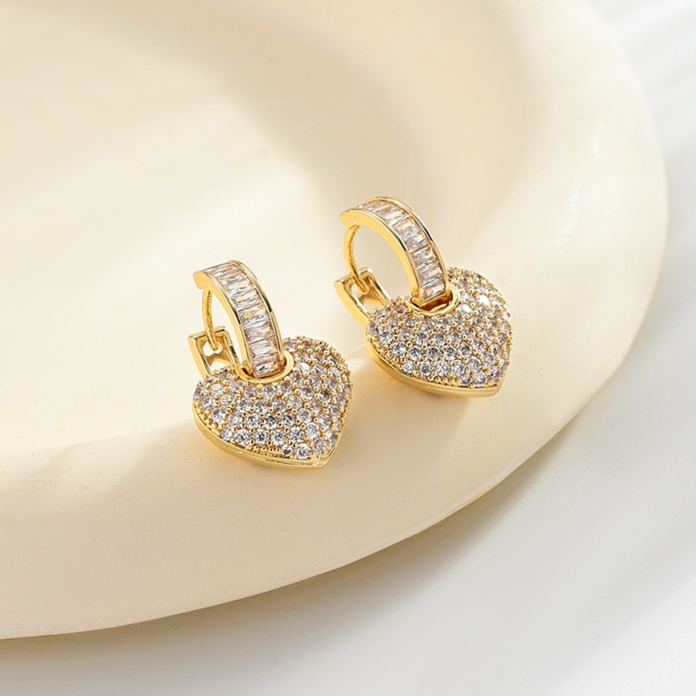 Gold Heart Hoop Huggies Earrings